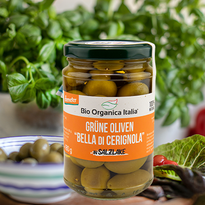 Grüne Oliven Bella di Cerignola in Salzlake Bio (Bio Organica Italia) 280 g